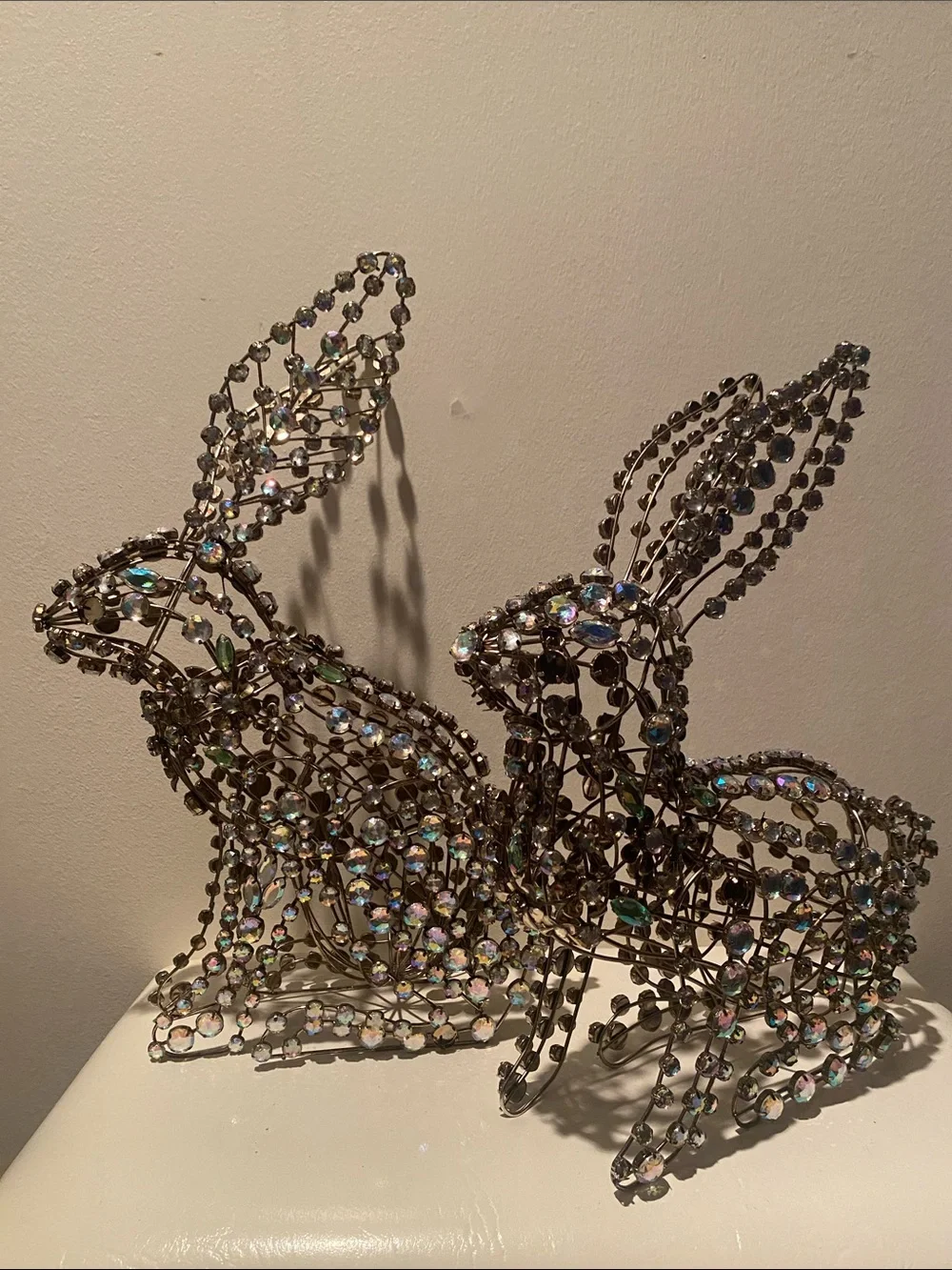 Rhinestone Bunny Figurines – Sparkling Silver Decorative Pair
